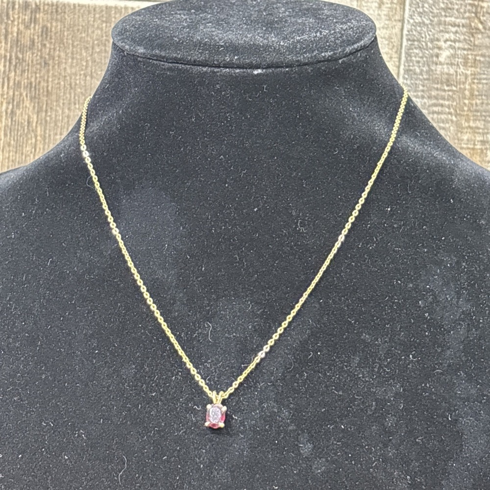 Vintage 1970s Fuller Brush Co Gold Tone Ruby Red Gemstone Pendant Necklace